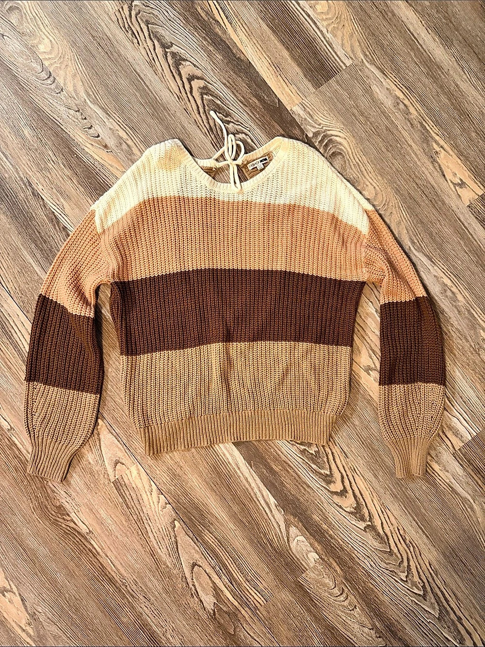 Fashion Nova Color Block Knitted Sweater in Shades of Brown